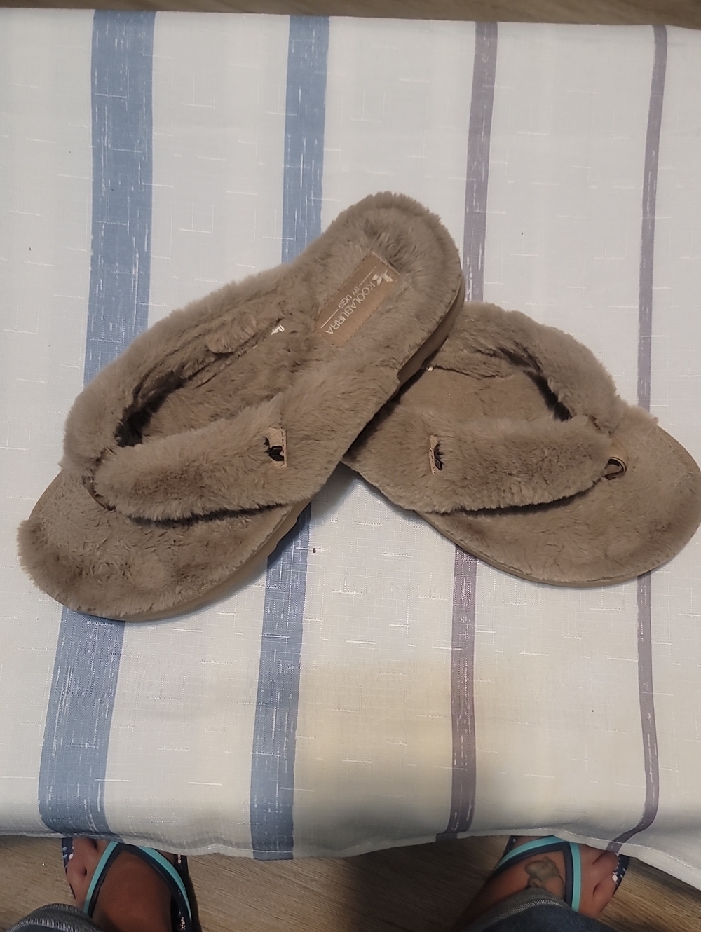 Koolaburra Taupe Furry Platform Flip Flop Slippers